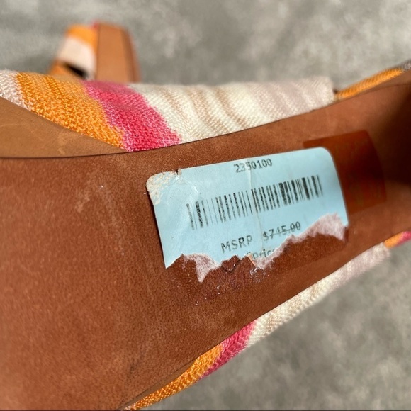 Missoni Multicolor Ikat Printed Fabric Leather Slingback Peep Toe Platform Heels - Picture 8 of 10